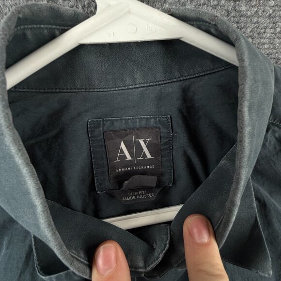 Armani Exchange Blue Long Sleeve Button Up Shirt Men Large Slim Fit Stretch - Picture 8 of 16